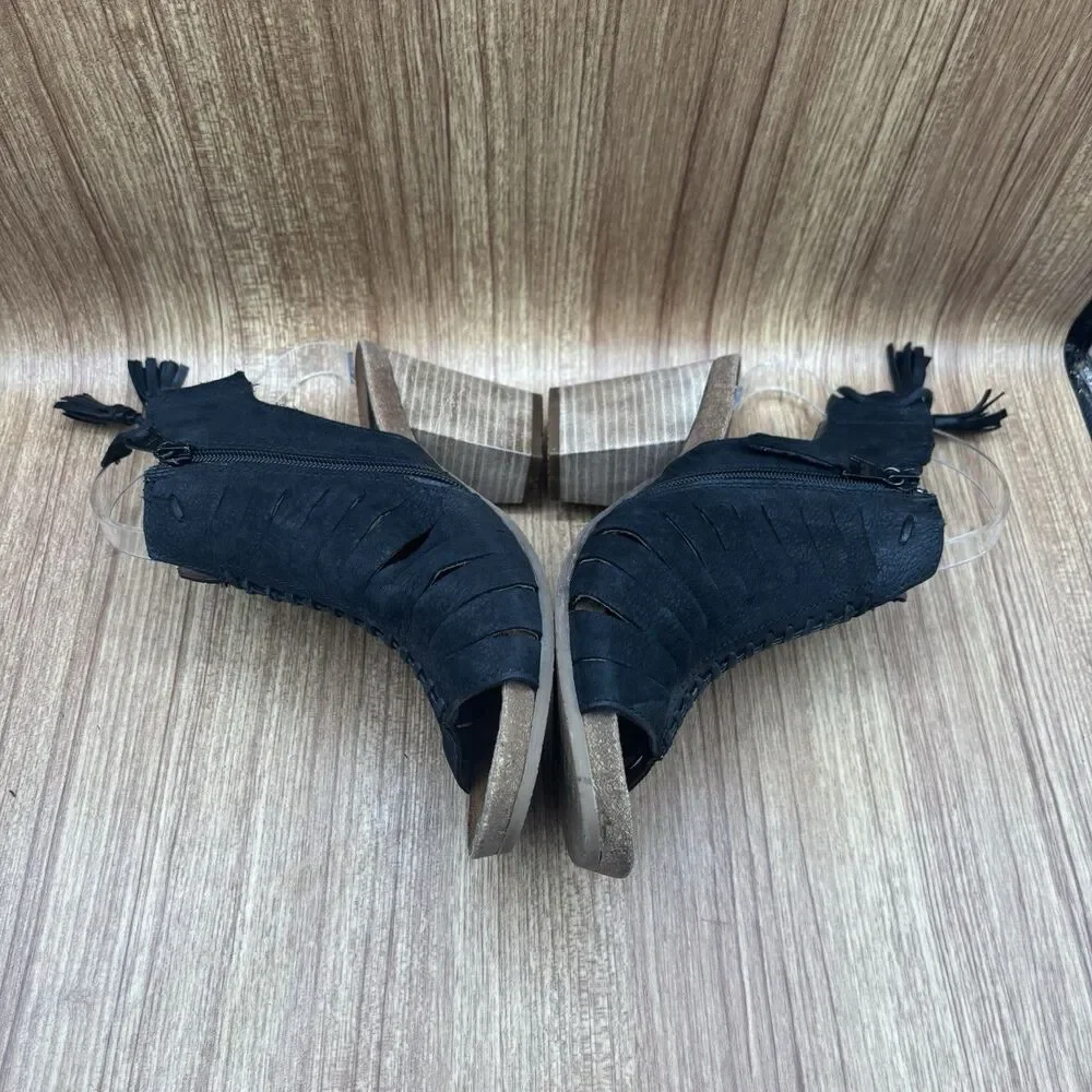 Miz Mooz Maddie Sandals Womens 39 US 8.5-9 Black Leather Open Toe Heels‎ Booties